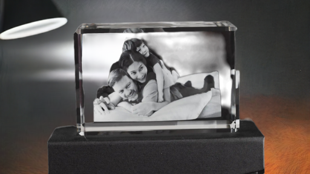 3D crystal photo gift engraved from a customer photograph, Forever-Always