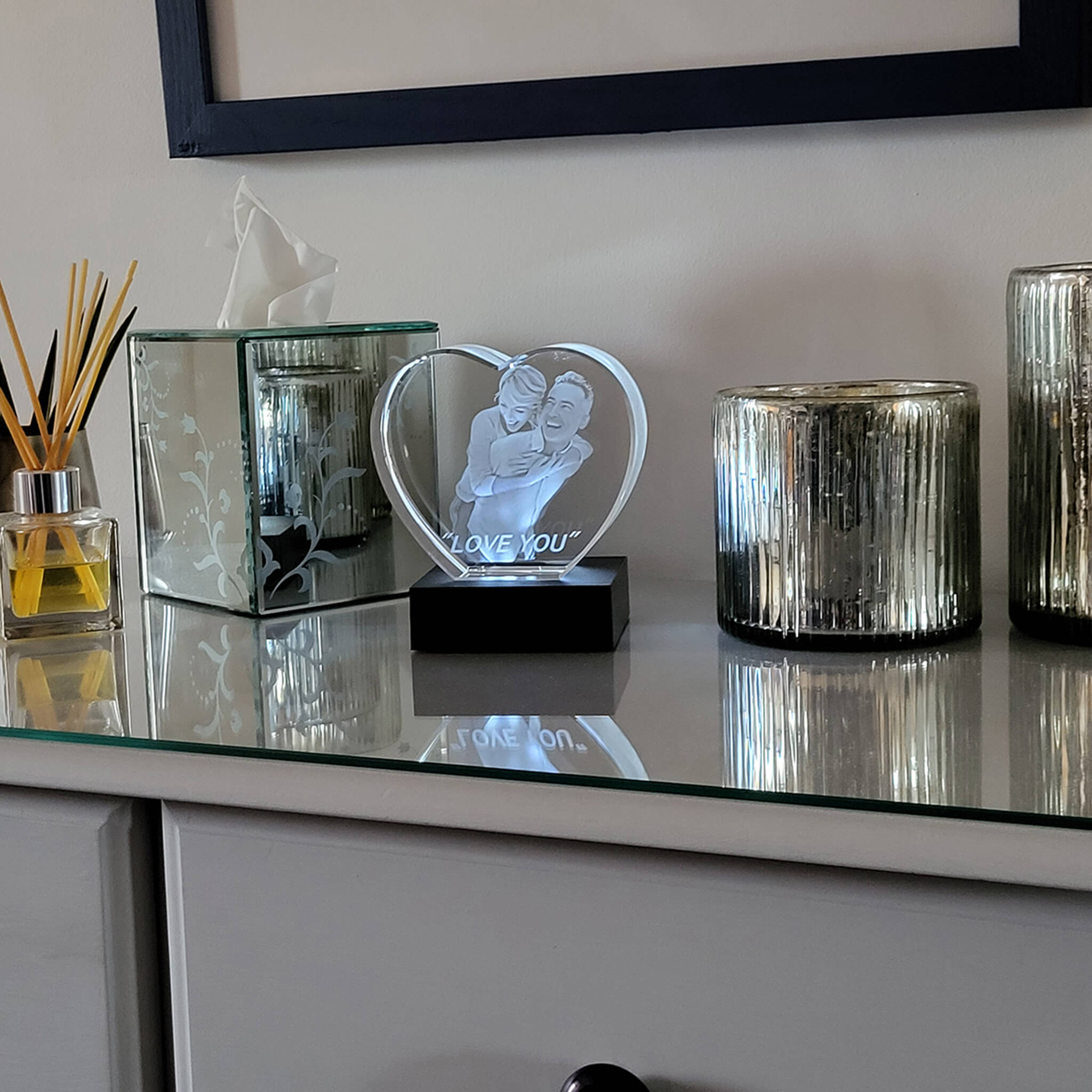3D Crystal Photo Heart Personalised your way on cabinet - Forever-Always