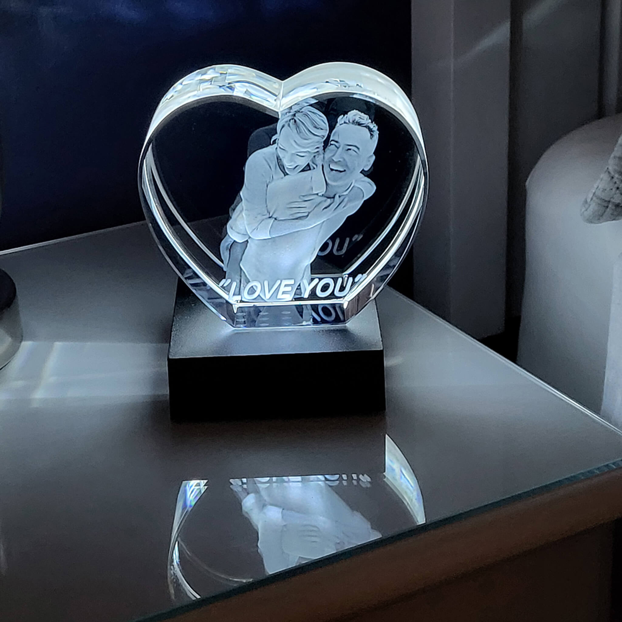 3D Crystal Photo Heart Personalised your way. a couple in a 3d photo crystal- Forever-Always