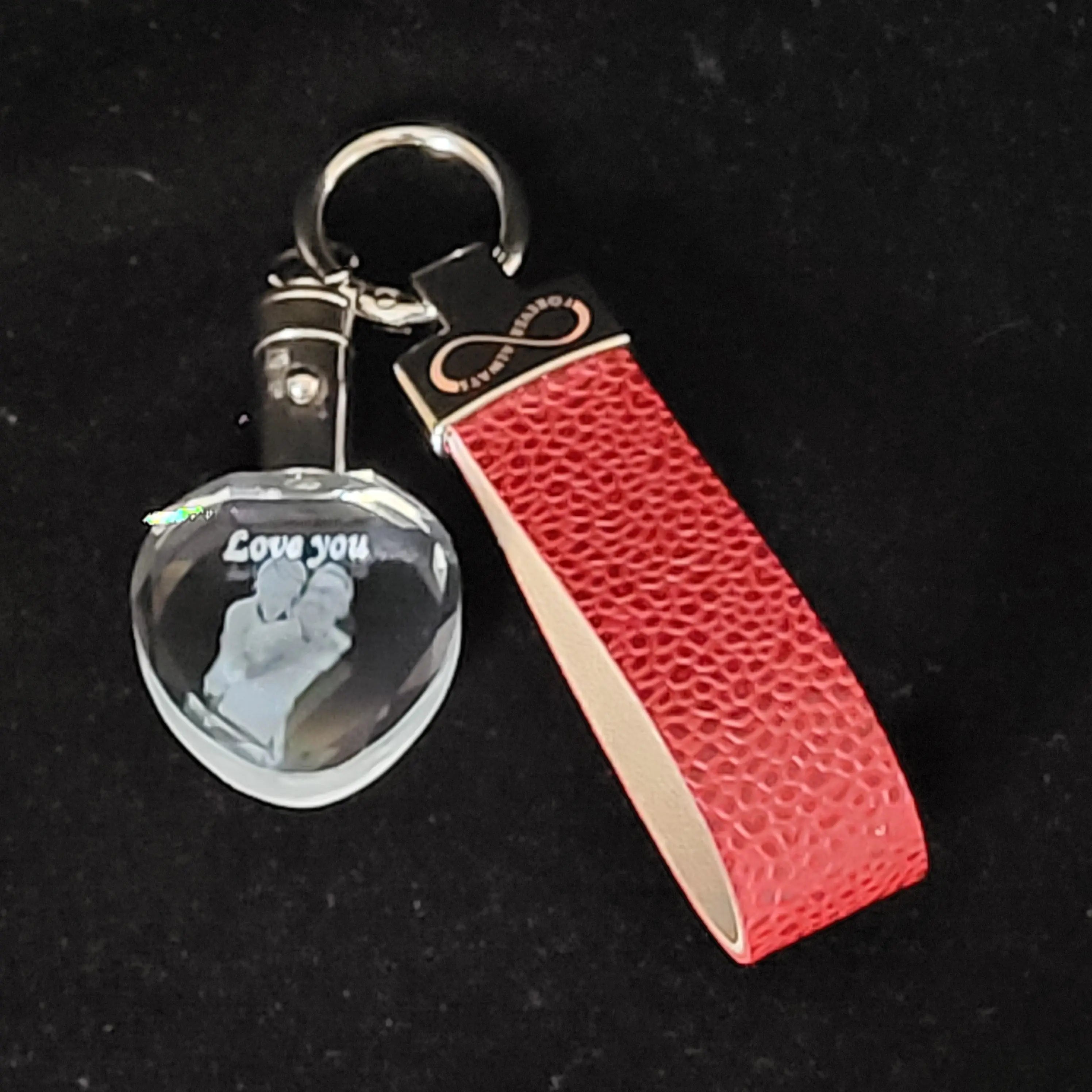 3D Photo Crystal keyring in  soft leather 