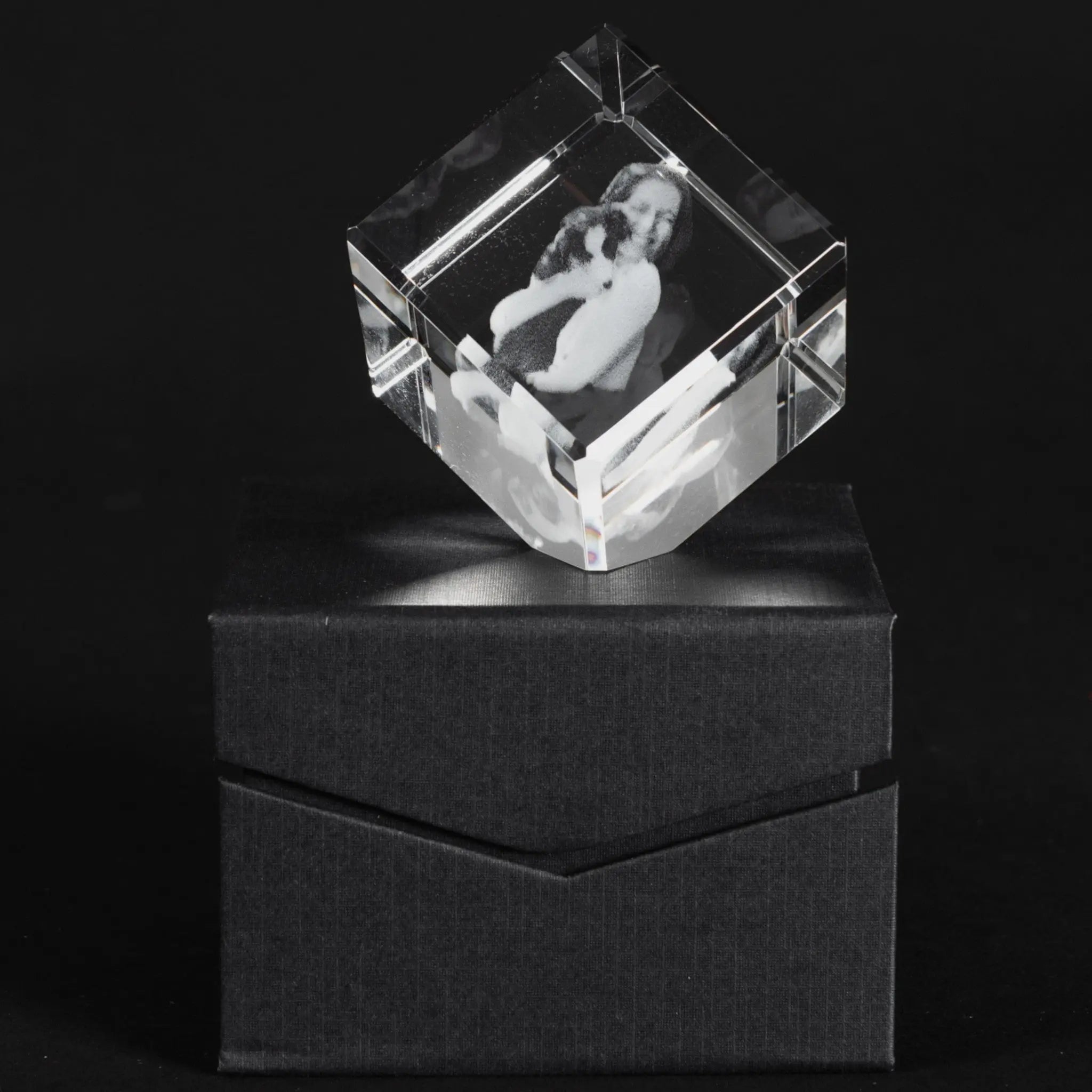 dog and female owner in a 3d crystal photo gift lit up