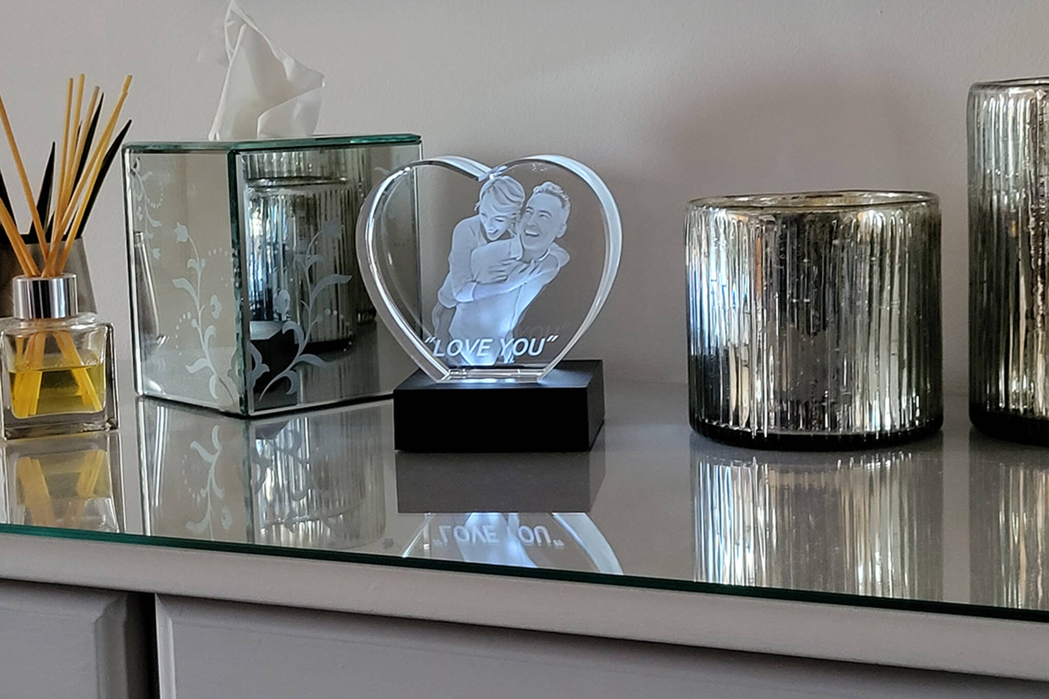 3D Crystal Photo Heart Personalised your way on cabinet - Forever-Always