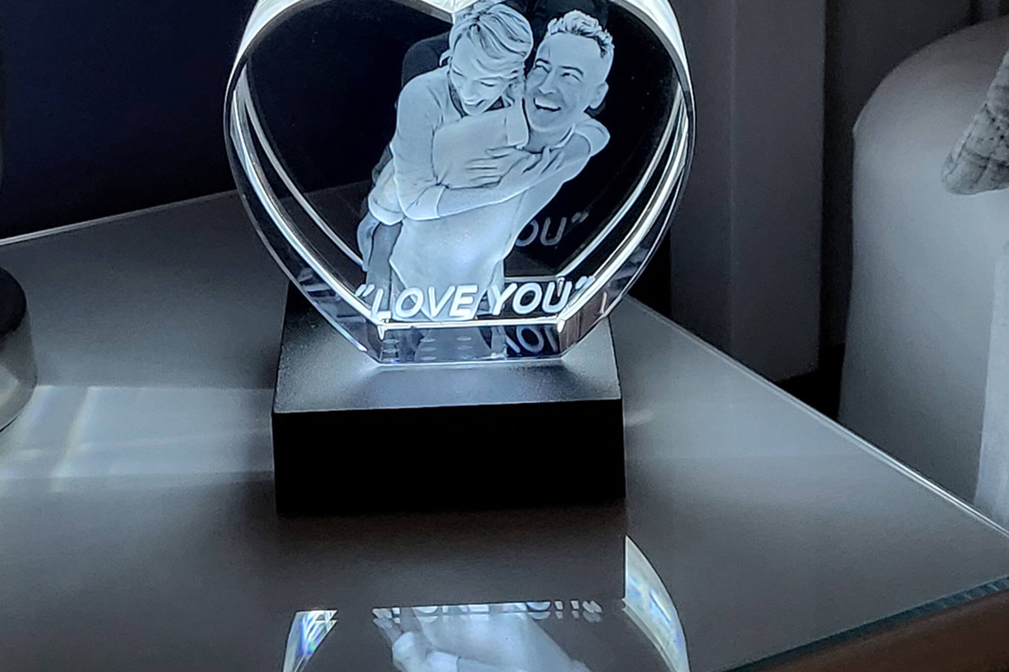 3D Crystal Photo Heart Personalised your way. a couple in a 3d photo crystal- Forever-Always