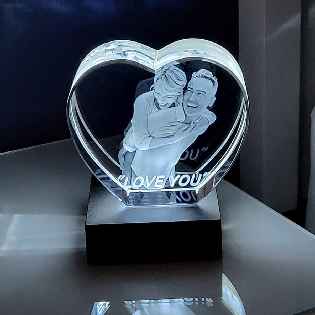 Couple engraved inside a heart shaped 3D photo crystal, Forever-Always