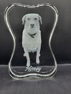 Dog picture in a dogbone shaped crystal tall