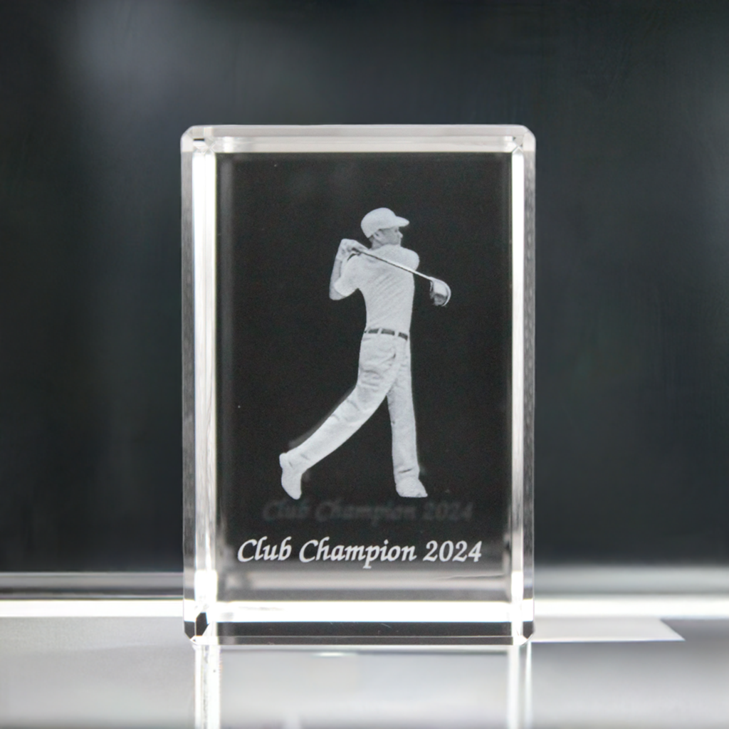 3d crystal golf trophy - forever-always 3d crystals