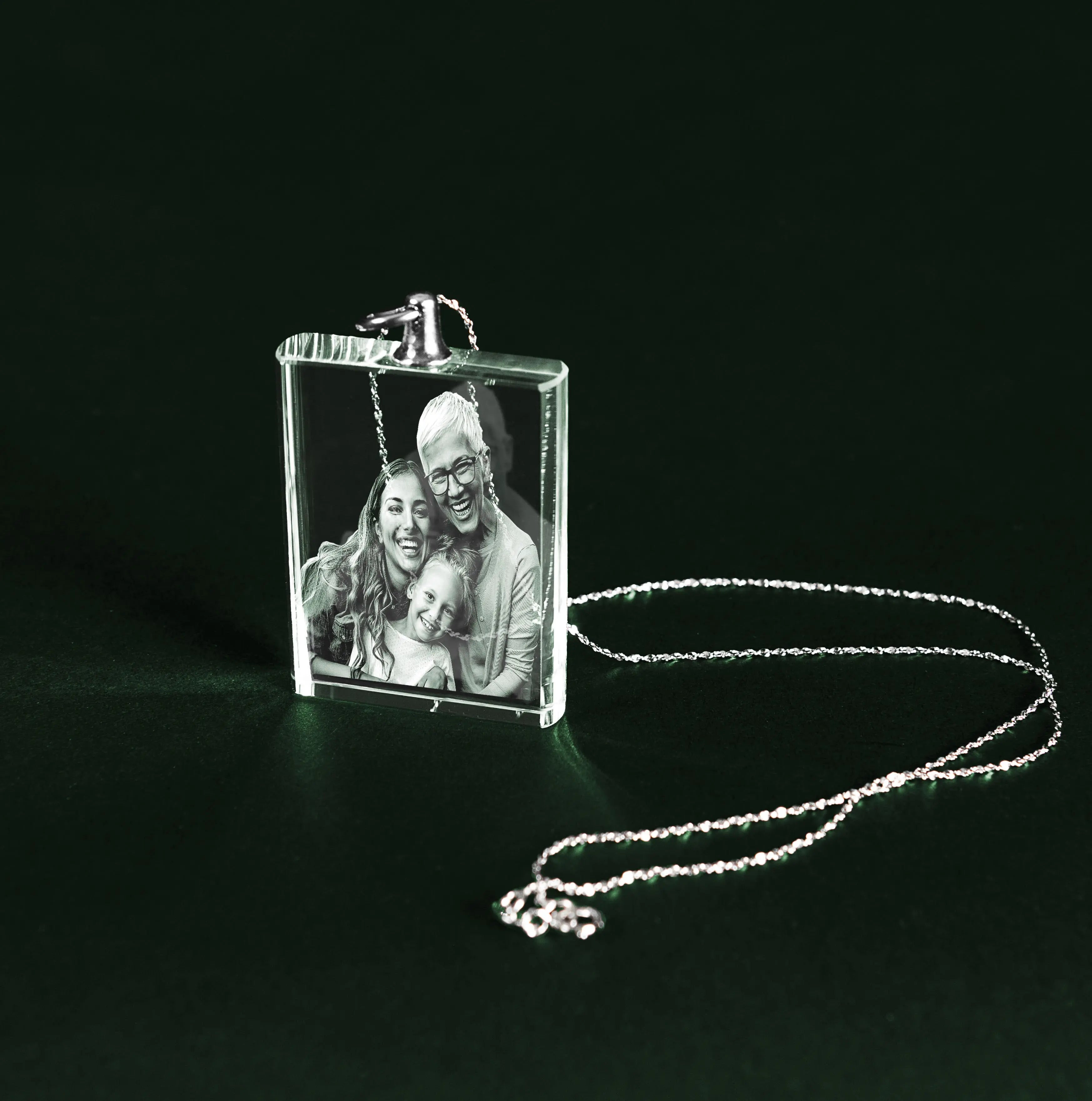 2D Crystal  Necklace with Silver Chain - Customised Crystal Photo Necklace - Forever-Always